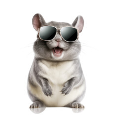 grinning chinchilla wearing sunglasses isolated on a transparent background, generative ai