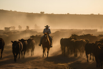 Cattle are being herded by cowboy - AI Technology