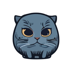 Vector cute cat in cartoon style. Kitten sticker isolated on white background.