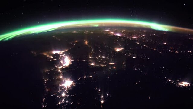 Orbiting over Planet Earth Time lapse. View from International Space Station. Public Domain images from Nasa