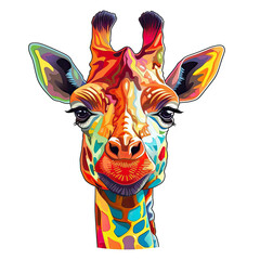 Head of a giraffe as a sticker in volumetric colors with a white background (Generative AI, Generativ, KI)