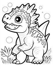 coloring page cute happy dinosaur