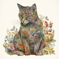 Watercolor Colorful Cat Generative Ai