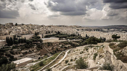 Fototapeta na wymiar A Large View of Jerusalem - generative AI