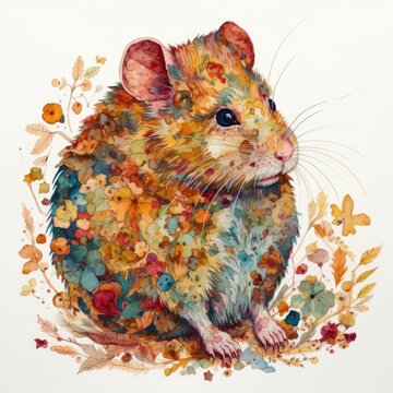 Watercolor Colorful Hamster Generative Ai