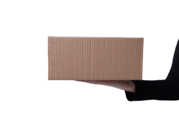 a girl model without a face holds and carries a craft box in her hand for a banner transparent image