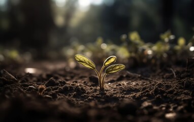 small tree growing with sunshine in garden. Generative AI.