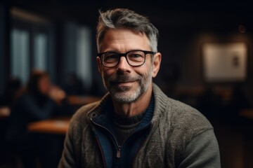Obraz premium Portrait of a senior man with eyeglasses in a cafe