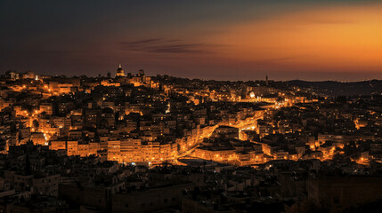 wide view of jerusalem at night - generative AI - obrazy, fototapety, plakaty