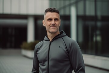 Fototapeta premium Handsome middle-aged man in sportswear posing outdoors
