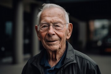 Portrait of an old man with glasses looking at the camera.