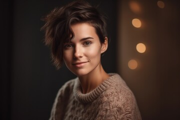 Portrait of a beautiful young woman in a knitted sweater.