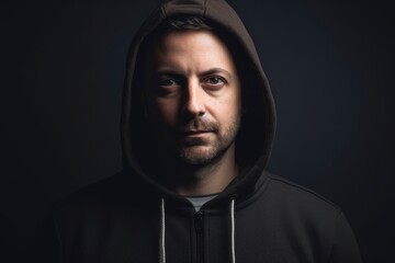 Portrait of a man in a hoodie on a dark background