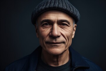 Obraz premium Portrait of an old man in a hat on a dark background