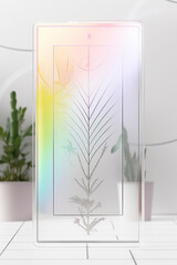 Prismatic colorful abstract tarot card with plants, generative ai