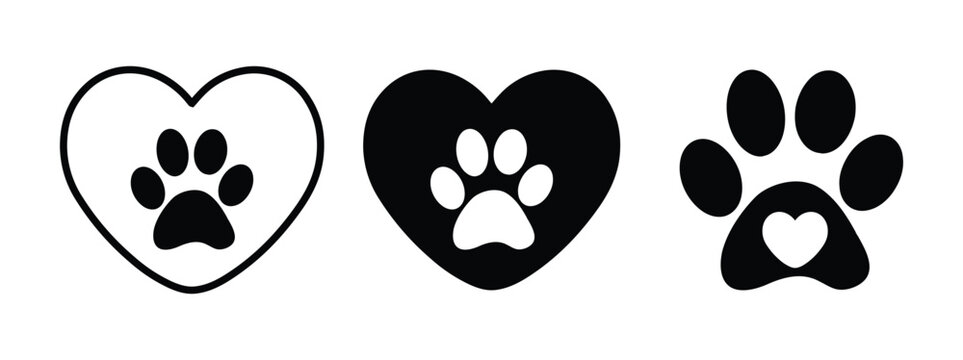 Heart and pet paw print , Dog or cat footprint in flat design