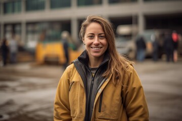 Portrait of a beautiful young woman in a yellow jacket on the street