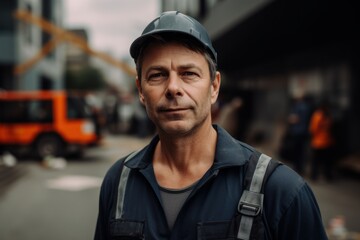 Portrait of a mature male construction worker wearing a hardhat.