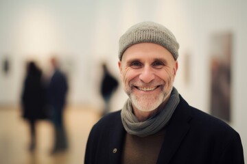 Naklejka premium Portrait of smiling senior man looking at camera in art gallery.