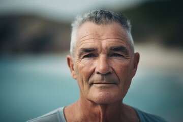 Fototapeta premium Portrait of an elderly man on the seashore in summer