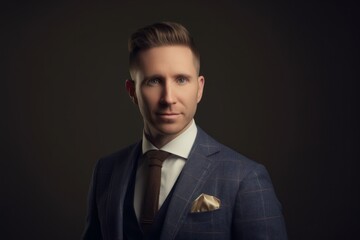 Portrait of a young handsome man in classic suit. Men's beauty, fashion.