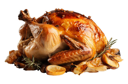 Roast chicken in transparent background. Generative AI.