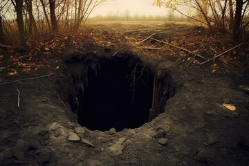 Obraz premium Gaping hole in the ground was an enigma, beckoning the curious and daring to explore its depths. Generative AI