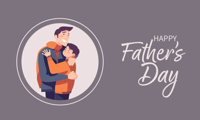 Happy Father's Day concept design. Happy Father hugging his son. Family , relationships, autumn, postcard.