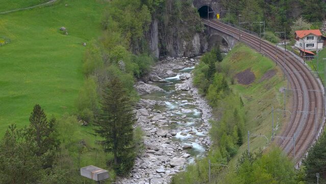 River in the Swiss Alps. River upper Reuss, Reuss Valley, Urner Reusstal, Wassen, Canton Uri, Switzerland.