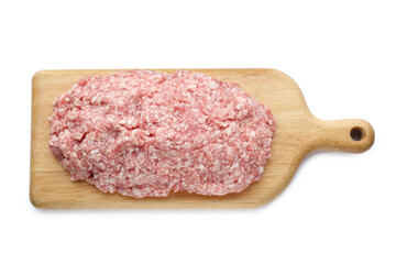Raw fresh minced meat isolated on white, top view