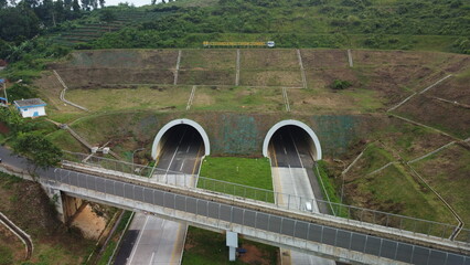 aerial view highway twin tunnel cisumdawu