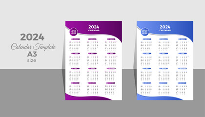 Wall Calendar 2024 template .12 months included - A3 Size