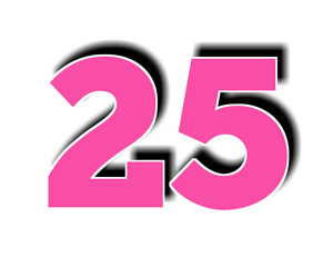 number twenty five 25 in pink magenta color sign symbol numbers for design elements 