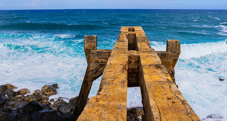 Historic Pineapple Dump Pier on The Ke Ala Hele Makalae Path, Kapa'a, Kauai, Hawaii, USA