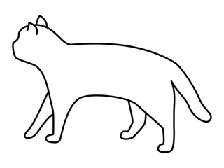 ゆっくりと歩き去ってゆく左向きの猫のシルエット（白）