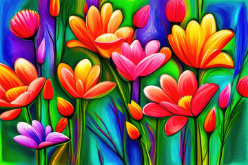 Colorful beautiful Abstract illustration flower art. Generative AI.