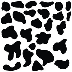 Seamless black and white cow pattern, doodle style.