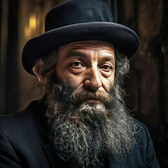 portrait of a bearded Hassidic Jew wearing a hat - generative AI