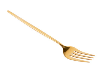 Golden fork on white background