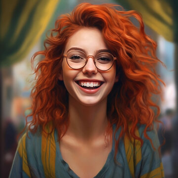 Chica universitaria sonriente present&aacute;ndose est&iacute;lo realist