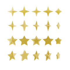 3D Stars rotated on isolated background diverse positions - night sky illustration for christmas tree - Magic icon quality