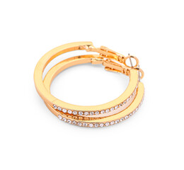 Stylish gems hoop earrings isolated on white background