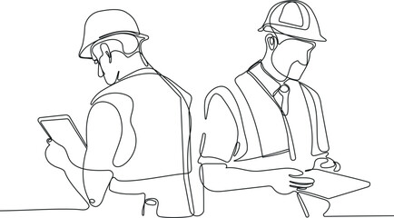 construction manager and engineer working on building site. Vector illustration