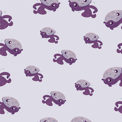 Fototapeta premium Happy and funny sea cartoon octopus monster swimming and looking on light background. Flat vector illustration for children.Vector illustration for children