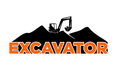 Excavator in the mountain vector logo