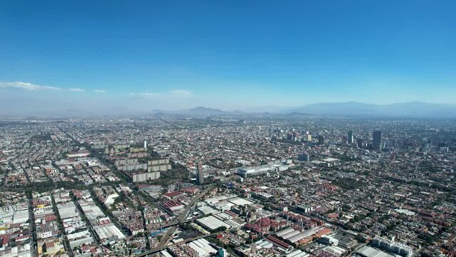drone shot of heavy pollution in mexico city