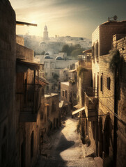 an empty alley in the old city of jerusalem - generative AI