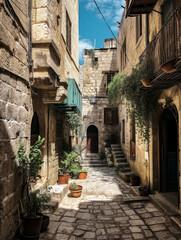 an empty alley in the old city of jerusalem - generative AI