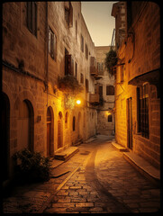 Fototapeta na wymiar an empty alley in the old city of jerusalem - generative AI