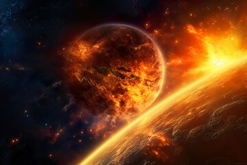 Fototapeta na wymiar sun and earth in Fire
